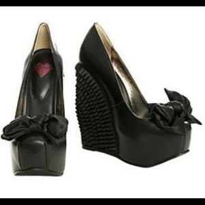 T.U.K. Genuine Leather Ruffle Heel Bow Wedge